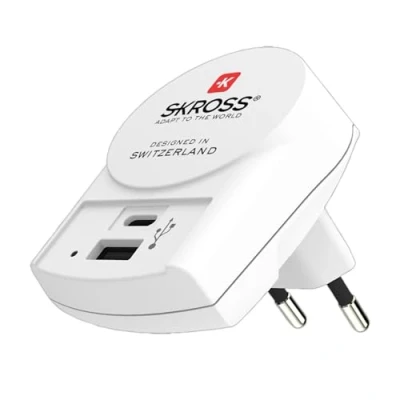 Obrázek SKROSS USB Ladegerät mit C und Anschluss zur Anwendung zuhause oder auf Reisen in Europa Länder Schuko Eurostecker / 2 Ports Netzteil 5 V max. 27 W 5.4 A