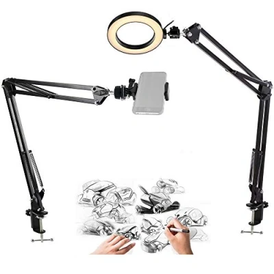 Obrázek AYIZON Handy Ringlicht, 20cm Tisch Ringlicht mit 2 Arm Halterung für iPhone,Samsung,Backen, Basteln, Kalligraphie, Zeichnen, Online Unterricht, Videoaufnahme