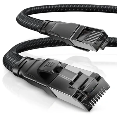 Obrázek CSL CAT8 LAN kabel síťový 0,25 m plochý Ethernet Patch 2000MHz CAT8. 1 skleněné vlákno vysoká rychlost 40 Gbps RJ45 s bavlněným pláštěm 25 cm