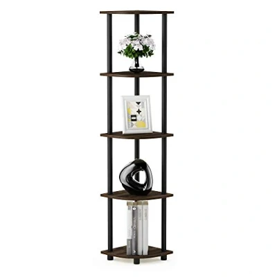 Obrázek Furinno Rohový regál s 5 úrovněmi, víceúčelový regál, dřevo, Columbia Walnut/černý, 29,46 x 146,56 cm