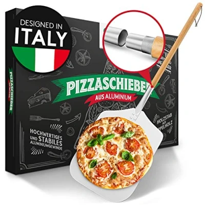 Obrázek Pizza Divertimento [Originál] lopata na pizzu z nerezového hliníku [83 cm] robustní závit zvedák se zaoblenými hranami vč. e knihy receptů