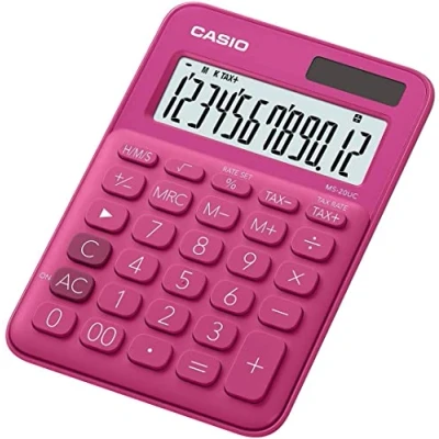 Obrázek CASIO Tischrechner MS 20UC RD, 12 stellig, in Trendfarben, Steuerberechnung, Zeitumrechnung, Solar /Batteriebetrieb, 2.3 x 10.5 14.95 cm