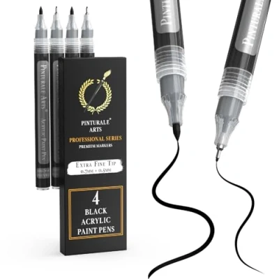 Obrázek Pinturale Arts Acrylstifte Schwarz 4er Set Für Steine Mit Unterschiedlichen Spitzen: Feine 0,7 mm und Extra 0,5 Acrylstift Steine, Metall, Keramik, Holz, Glas
