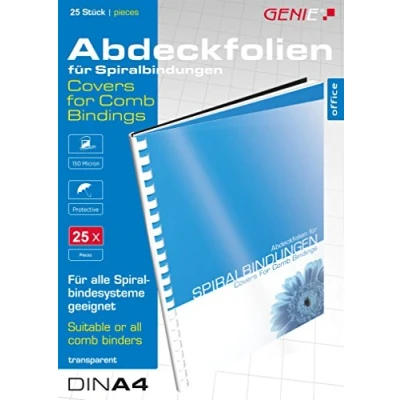 Obrázek Genie 12385 Deckblaetter (DIN A4, čiré, 150 Micron, vhodné pro všechny Bindegeraete) 25 kusů Průhledná