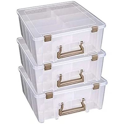 Obrázek ArtBin 6990ZZ Super Satchel Double Deep 3 Pack Portable Art &amp; Craft Organizer Handles [3] Plastic Storage Cases, Clear with Rose Accents, Kunststoff, Klar und Gold