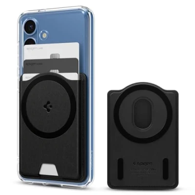 Obrázek Spigen Valentinus MagFit+ magnetický držák na karty s externím kovovým kroužkem 3 kompatibilní magnetickým pouzdrem, vyvinuto pro Samsung Galaxy S25/S25+/S25 Ultra Modely černý