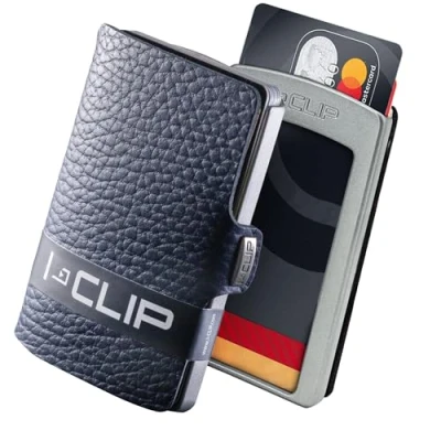 Obrázek I CLIP Original Mini Wallet mit Geldklammer Slim Leder Geldbörse Premium Portemonnaie Kartenetui Pure Blau