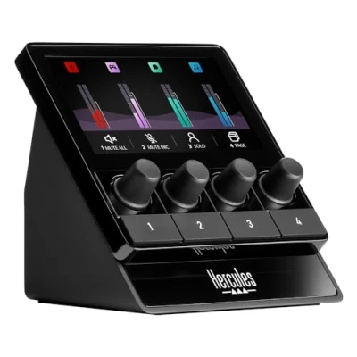 Obrázek Hercules Stream 100, intuitivní audio ovladač pro ovládání živých streamů v reálném čase, až 8 skladeb, LCD obrazovka, kodér s vysokým rozlišením, 4 akční tlačítka, přizpůsobitelné rozhraní