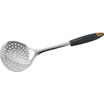 Obrázek Fackelmann Tašticí lžíce 34 cm SOFT, kuchyňský pomocník s funkčním dílem z ušlechtilé oceli, pěnová ergonomickou rukojetí (barva: oranžová/šedá), množství: 1 kus