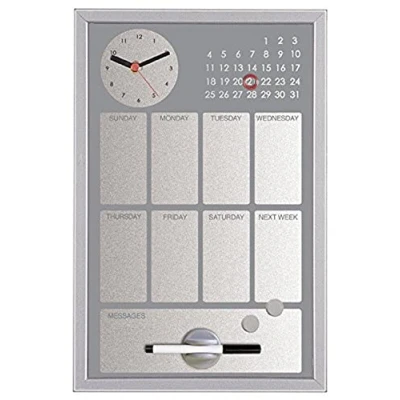 Obrázek Bi Office CG016652 Easy Black Planer s integrovanými hodinami a týdenním kalendářem, MDF rám, lakovaná ocel, 30 x 45 cm, šedá