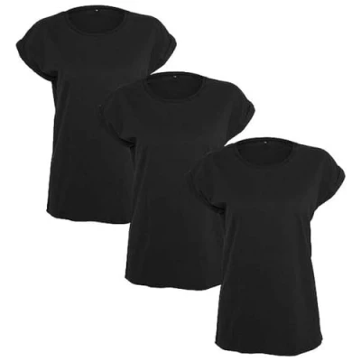 Obrázek Build Your Brand Dámské tričko Multipack Ladies Extended Shoulder Tee 3 balení k dostání v mnoha barevných variantách, velikostech XS 5XL, BLK/BLK/BLK