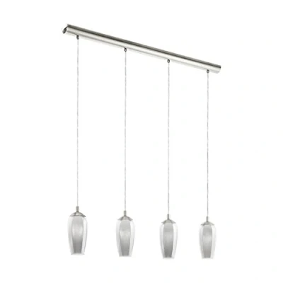 Obrázek EGLO LED závěsné svítidlo Farsala, závěsná lampa se 4 žárovkami, z kovu, kouřové sklo, granilové krystaly, na jídelní stůl v nikl matu, černá průhledná, do