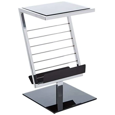 Obrázek HAKU Möbel Servírovací stolek chrom, černý, kov, bezpečnostní sklo rozměry: š 36 cm x v 60 h 30 cm, styl: moderní