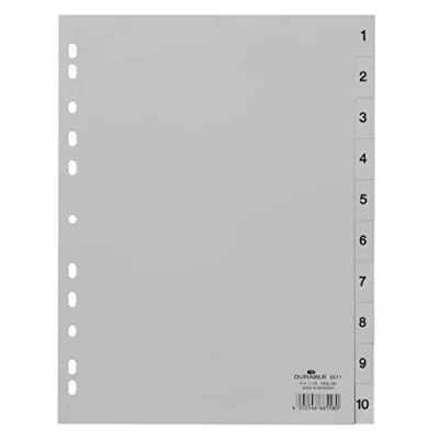 Obrázek Durable Registr čísel (A4, ražené tabulky 1 10, PP plně kryjící) 25 kusů, šedé, 651110