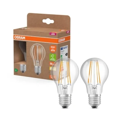 Obrázek Osram LED Superstar Classic žárovka A 60 v klasickém tvaru pístu, čiré skleněné tělo, 3,8 W, 806 lm, objímka E27, teplé bílé světlo s průměrem 2700 K, EEK A, mm průměr, balení 2 ks