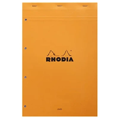 Obrázek Rhodia 119600C Poznámkový blok (DIN A4, 21 x 29,7 cm, mikroperforovaný, děrovaný, linkovaný s okrajem, 80 listů) 1 kus oranžový