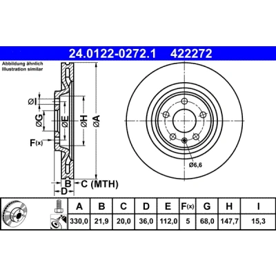 Obrázek ATE Originální brzdový kotouč 2 brzdové kotouče 24.0122 0272.1 ECE R90 silniční homologace