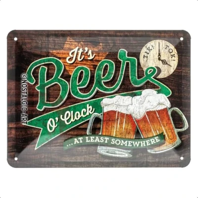 Obrázek Nostalgic Art Retro plechový štítek, 15 x 20 cm, sklenice Beer O&#039; Clock nápad na dárek pro fanoušky piva, z kovu, vintage design