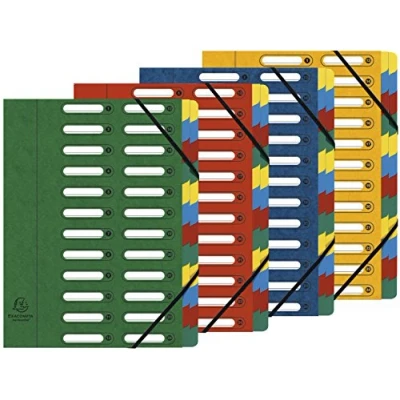 Obrázek Exacompta 5324E Premium pořadač Harmonika Z extra silného kartonu Colorspan, DIN A4, 24 přihrádek a 2 gumových pásků s indexovým okénkem pružnou zadní částí, 1 kus náhodná barva