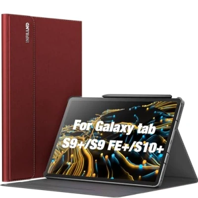 Obrázek INFILAND pouzdro pro Samsung Galaxy Tab S10+ Plus / S9 FE+ S9+ (12,4 palců 2024/2023), Multiúhlový stojan tenké ochranné s držákem na tužky, auto spánek/vosk, tmavě červené