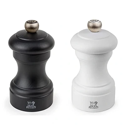 Obrázek PEUGEOT Bistro sada mlýnků pepř/sůl, klasické nastavení stupně mletí, výška: 10 cm, dřevo, bílá/černá, 2/24291
