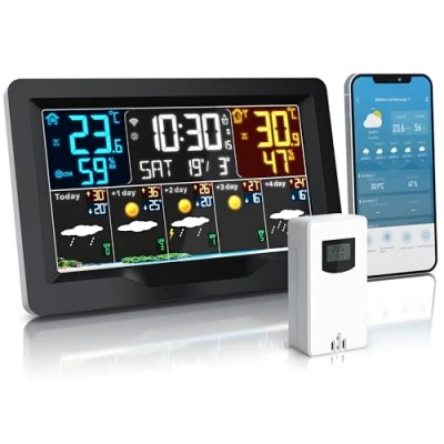 Obrázek Brandson WLAN meteorologická stanice s venkovním senzorem WiFi aplikací Tuya a SmartLife rádiem vnitřní venkovní teplota tlak vzduchu, barometr, vlhkost předpověď teploty