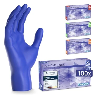 Obrázek ARNOMED rukavice na jedno použití tmavě modré 100 ks/box, nitrilové XL, jednorázové rukavice, bez pudru, gumové latexu, k dispozici ve