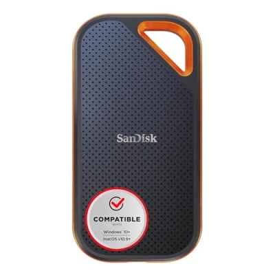 Obrázek Přenosný disk SSD Extreme PRO od SanDisk, externí SSD, 4 TB (externí pevný s NVMe 2,5“, 2000 MB/s čtení a zápisu, nárazuvzdorný, šifrování AES, odolný vůči vodě prachu), černý
