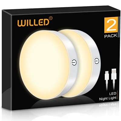 Obrázek WILLED Dimmbare 3000 K Touch Lichter, Batteriebetrieben Lampe,wiederaufladbarer Akku, magnetisch, für Schrank, Kleiderschrank, Theke, Küche, Schlafzimmer (2 Stück)
