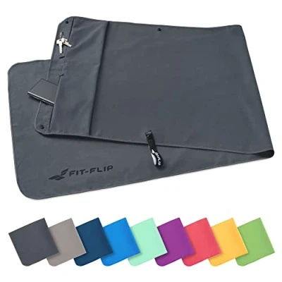Obrázek 3dílná sada fitness ručníků Fit Flip, s přihrádkou na zip + magnetickou úchytkou odděleným sportovním ručníkem Multifunkční ručník přihlášený jako patent, z mikrovlákna