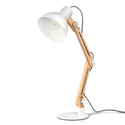 Obrázek tomons lampa na psací stůl, LED stolní ve třídě dřevěný design, noční stolek, s nastavitelným ramenem, obývací pokoj pro kancelář, bílá