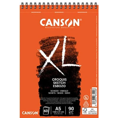 Obrázek CANSON XL Croquis Spirálový blok C200787220: DIN A5 60 listů 90 g/m² skicák v krémově bílé spirálově vázaný vhodný pro suché techniky
