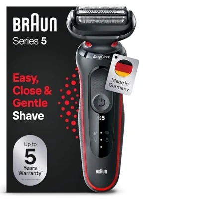 Obrázek Braun Elektrický holicí strojek Series 5, EasyClean pánský strojek, mokrý a suchý, dárek pro muže, Made in Germany, 51 R1000s, červený