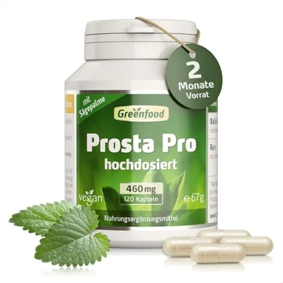 Obrázek Prosta Pro, 460 mg, vysoká dávka 120 kapslí s pilovou palmou, OPC, rutinem, zinkem a selenem. Bez umělých přísad. genetické techniky. Vegan.