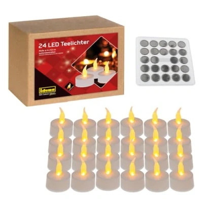 Obrázek 24 LED čajových svíček Idena 50023, elektrické svíčky s plápolajícím světlem, včetně baterií, dekorace na svatbu, party, Vánoce, Velikonoce, jako náladové světlo