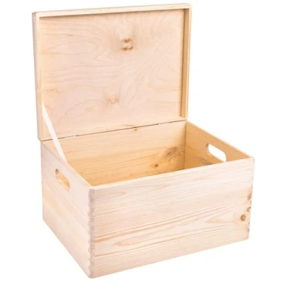 Obrázek Creative Deco XXL velká Dřevěná bedna s víkem 40 x 30 24 cm (+/ 1 cm) truhla upomínkový box Baby Dřevěný a držadly na dokumenty, cennosti, hračky ROH, nebroušené