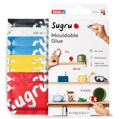 Obrázek Sugru by tesa Formbarer Allzweckkleber, 8er Pack, 8 x 3,5 g, Rot, Blau, Gelb, Schwarz &amp; Weiß vielseitige Klebeknete zum Reparieren, Kleben und Befestigen ohne Bohren