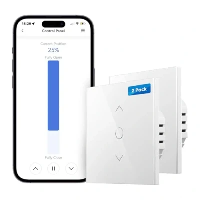 Obrázek Alexa Rolladen Zeitschaltuhr, meross WLAN Rolladenschalter, Smart LED Jalousien Schalter benötigt Nullleiter, Prozentuale Steuerung, funktioniert mit und Google Assistant, 2pcs
