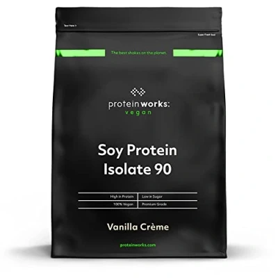 Obrázek protein Works sójový 90 izolát vanilkový krém 100% veganský, z udržitelného pěstování nízký obsah tuku, bez přidaného cukru lepku 2 kg