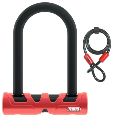 Obrázek ABUS Třmenový zámek Ultimate 420 + držák USH bezpečnostní kabel Cobra 10/120 sada zámků na kolo úroveň 12 černá/červená 140 mm výška třmenu