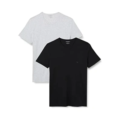 Obrázek Emporio Armani Pánské tričko Crew Neck Pure Cotton horní díl pyžama Black/Grey Melange, XL EU, Melange
