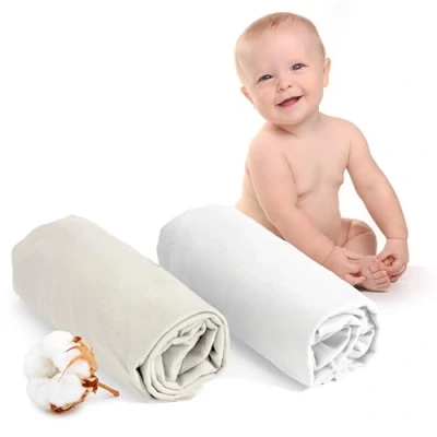 Obrázek Dreamzie napínací prostěradlo 60 x 120 Baby dvojbalení bavlna certifikováno Oeko Tex bílé a béžové 100% žerzejové cm
