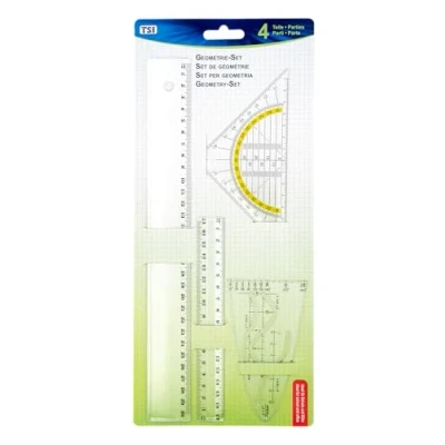 Obrázek TSI Geometrická sada 4dílná, s pravítkem 17 cm + 30 cm, parabola a trojúhelník 16 transparentní, č. 46294