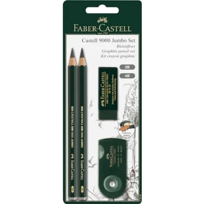 Obrázek FABER CASTELL 119398 sada tužek 9000 Jumbo, se 2 tužkami, 1 guma + roztírací dóza, barva násady: zelená