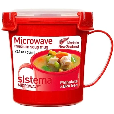 Obrázek Sistema Ultra Square Suppenbecher, mittelgroß, 656 ml, Mikrowellen Lebensmittelbehälter mit Dampföffnung, BPA frei, rot oder transparent, 1 Stück, Kunststoff