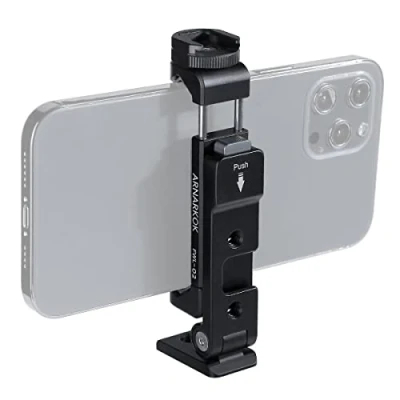 Obrázek Arnarkok Handy Stativhalterung mit 2 Kaltschuhen,360 Grad drehbar, 0,6 cm (1/4 Zoll) Schraube,Stativ Handyhalterung,kompatibel iPhone12 13 14 15 16Pro Max, Smartphone Halterungsadapter