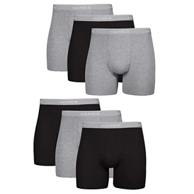 Obrázek Hanes Herren Boxershorts, ohne Etikett, Retroshorts, 6er Pack, Schwarz/Grau, X Large