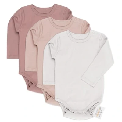 Obrázek LaLoona Baby body s dlouhým rukávem balení 3 ks Sada dlouhých náramků z bavlny, knoflíky pro chlapce a dívky, testováno podle normy ÖkoTex Standard 100, růžová
