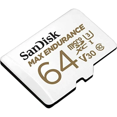 Obrázek SanDisk MAX ENDURANCE Video monitoring pro palubní kamery a domácí 64 GB microSDXC paměťová karta + SD adaptér 30,000 hodin Endurance, bílá