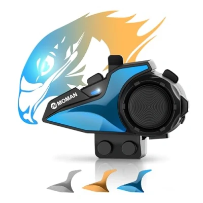Obrázek Motorrad Headset Intercom, Moman H2E Adlerähnliches Motorradhelm Kommunikationssystem mit Dual Chip für Audio Multitasking Helm Gegensprechanlage Kopfhörer HiFi/Musik Teilen/FM/AI Sprache (1 Pack)